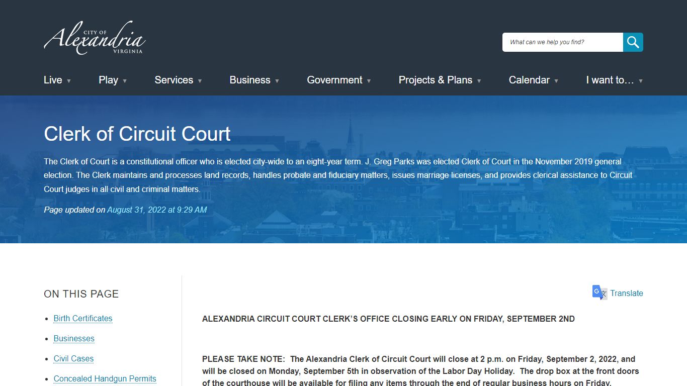 Clerk of Circuit Court | City of Alexandria, VA